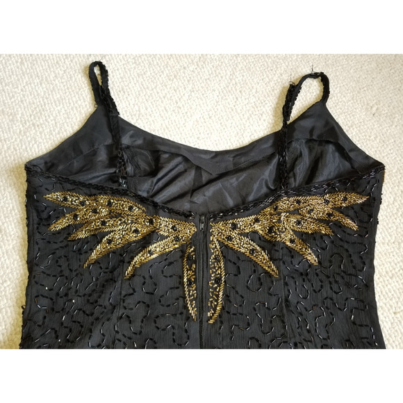 VINTAGE Womens Dress-JASZ COUTURE by ADAGIO BELLA-black silk beaded gown maxi-14 - Picture 7 of 8